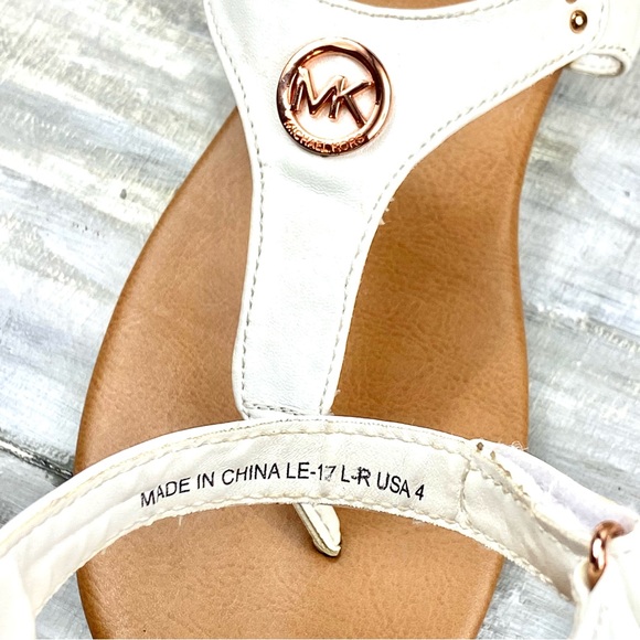 Michael Michael Kors White Thong Sandal “Sumac” Ankle Strap Rose Gold In Box 4M - Picture 14 of 16